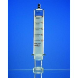 All glass syringe 20 ml: 1 Luer-Lock-tip amber graduated
