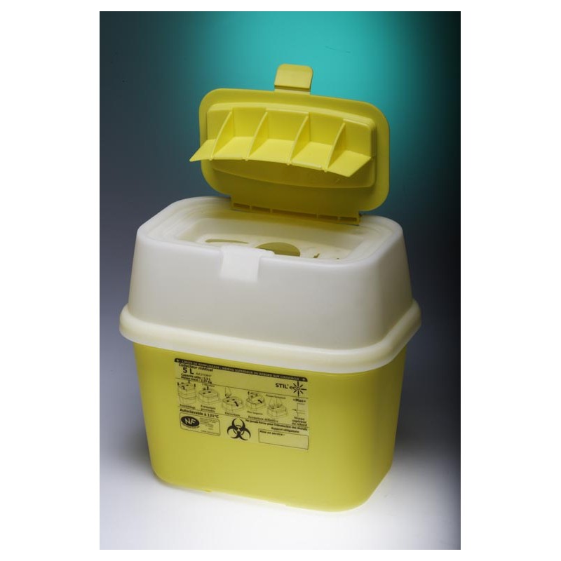 Waste and sharp container with hinged cap PP 5L yellow
