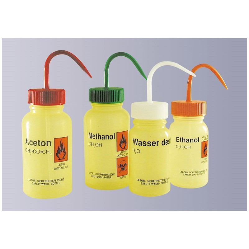 Safety wash bottle no imprint 250 ml PE-LD wide mouth yellow