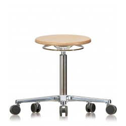 Rotary stool with castors WS3020 Classic seat with wooden