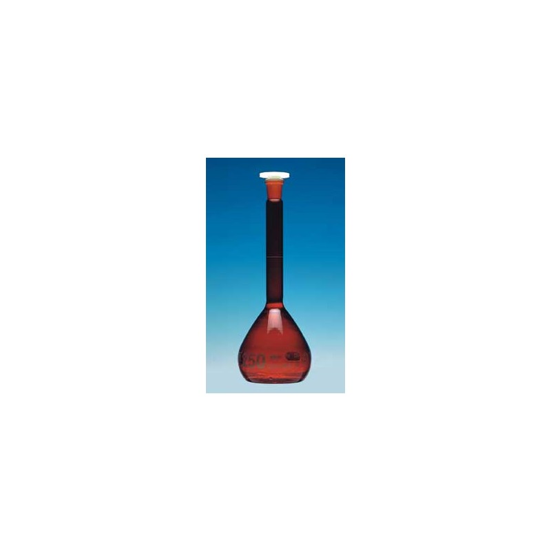 Volumetric flask 20 ml Duran amber class A CC poly stopper NS
