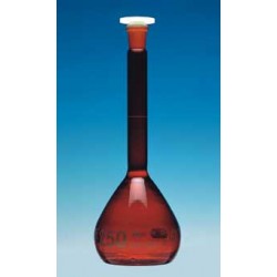 Volumetric flask 500 ml Duran amber class A CC poly stopper NS
