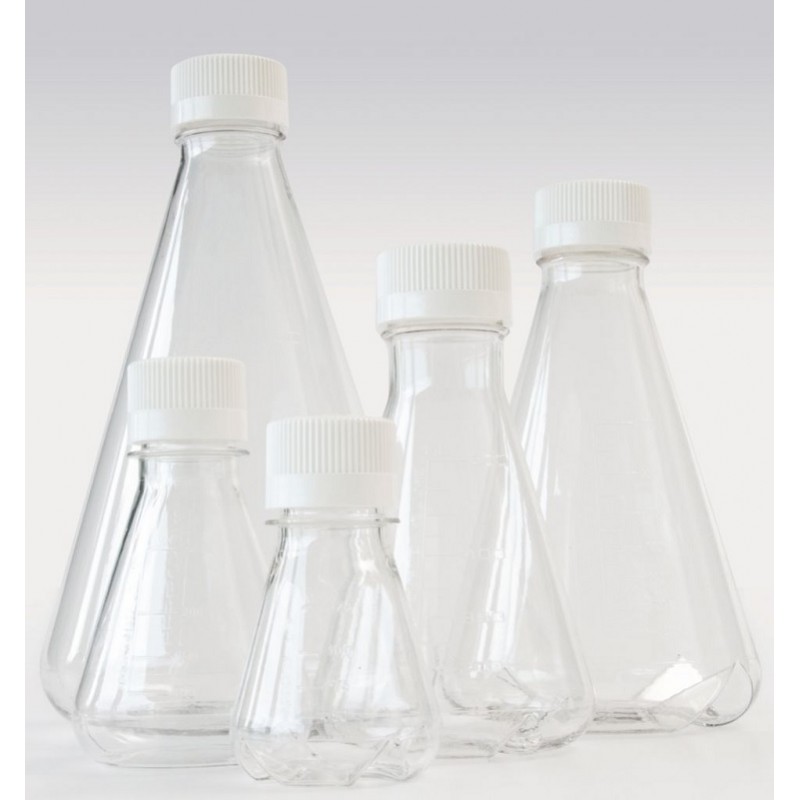 Erlenmeyer flask 125 ml PETG baffled screw cap PE sterile pack