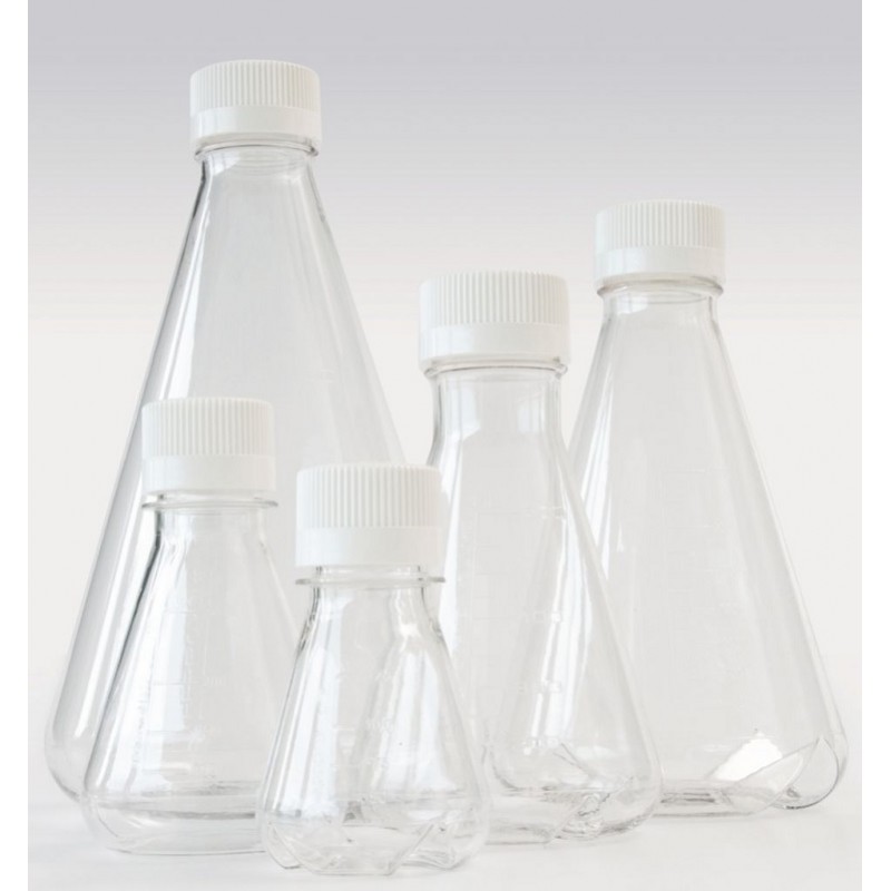 Erlenmeyer flask 250 ml PETG baffled screw cap PE sterile pack