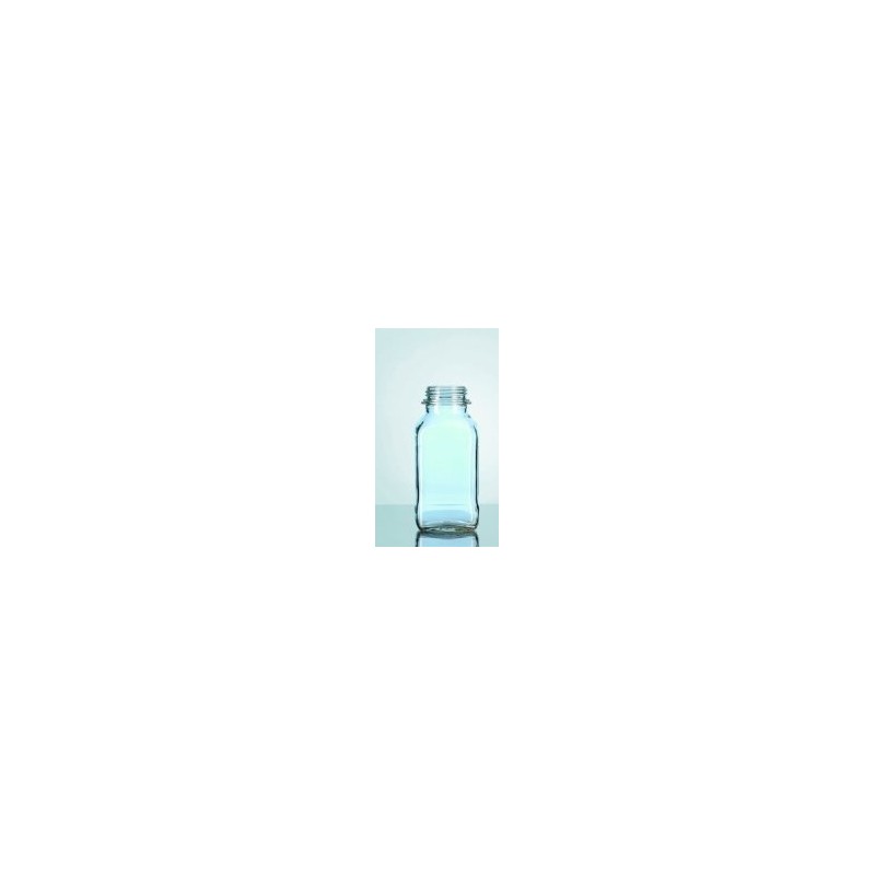 Laborflasche 250 ml weithals vierkant ohne Ring/Kappe GL45 VE