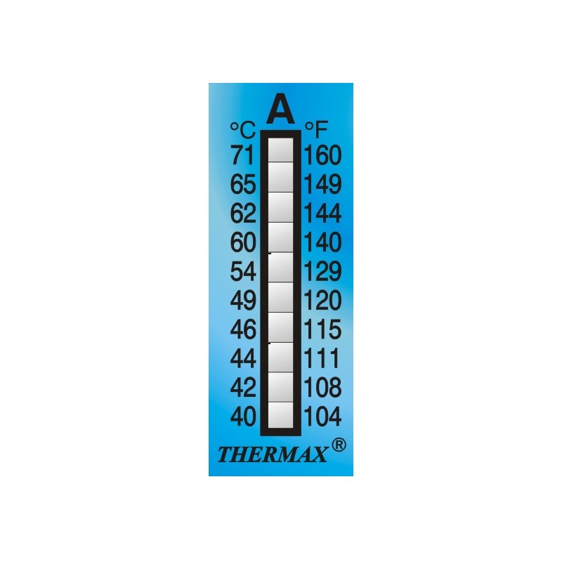 Thermax 10 Level Strips 35x15 mm measuring range +40 to +71°C