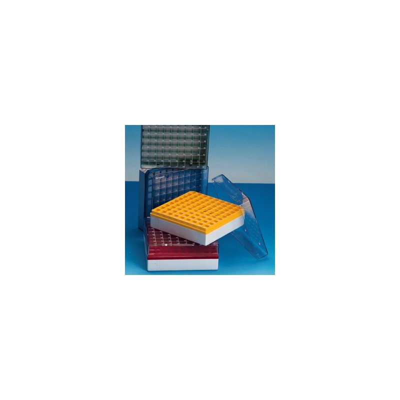 Kryobox PC gelb für 9x9 Kryoröhrchen 1/2 ml 133x133x52 mm